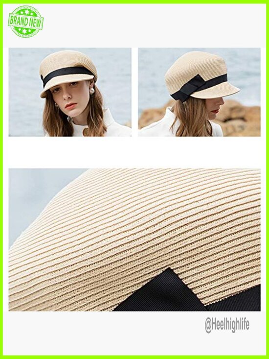 Straw Newsboy Cap with Bowknot, Beach Hat Visor, Lightweight Polyester main image 6